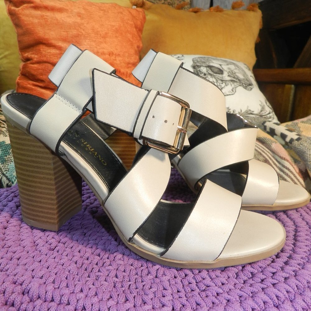 Christian Siriano Womens Light Beige High Heeled Summer Sandal Shoes Size 5 1/2